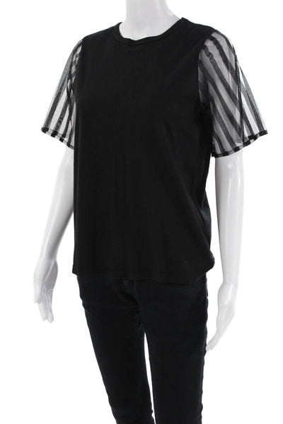 Clu Womens Cotton Short Sleeve Round Neck Casual Top Black Size XS