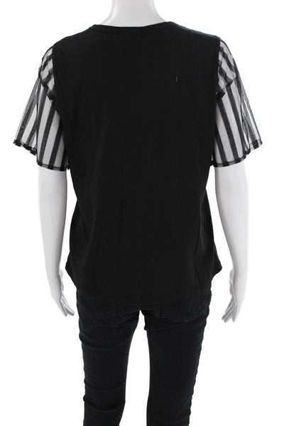 Clu Womens Cotton Short Sleeve Round Neck Casual Top Black Size XS