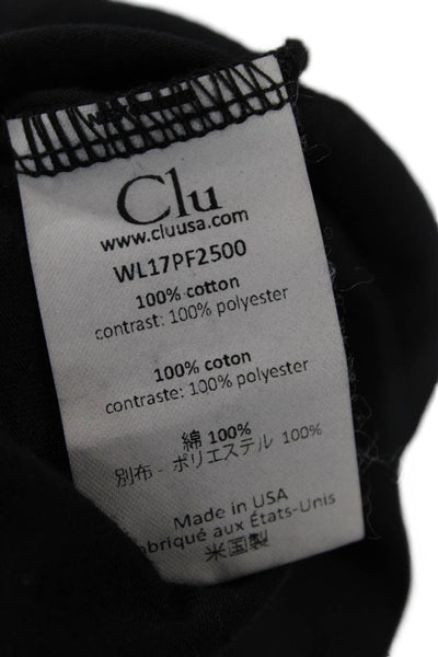 Clu Womens Cotton Short Sleeve Round Neck Casual Top Black Size XS