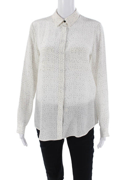 Club Monaco Womens Textured Long Sleeve Button Up Polka Dot Blouse White Size S