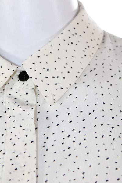 Club Monaco Womens Textured Long Sleeve Button Up Polka Dot Blouse White Size S