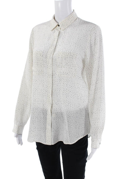 Club Monaco Womens Textured Long Sleeve Button Up Polka Dot Blouse White Size S