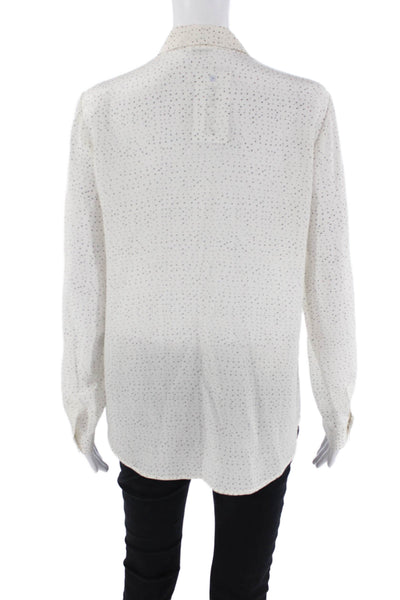 Club Monaco Womens Textured Long Sleeve Button Up Polka Dot Blouse White Size S