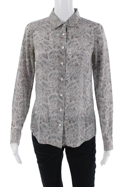 J Crew Womens Silk Long Sleeve Button Up Pattern Blouse Gray Size 02