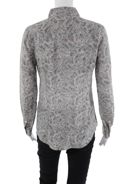 J Crew Womens Silk Long Sleeve Button Up Pattern Blouse Gray Size 02