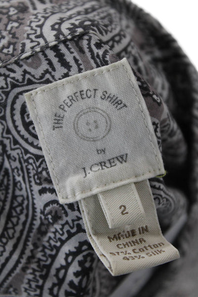 J Crew Womens Silk Long Sleeve Button Up Pattern Blouse Gray Size 02