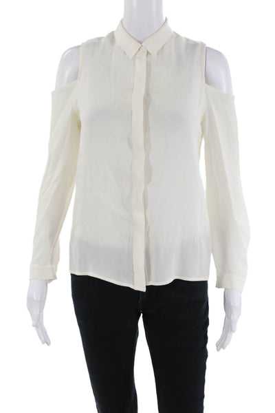 Rebecca Minkoff Womens Long Sleeve Cold Shoulder Button Up Blouse Cream Size XS