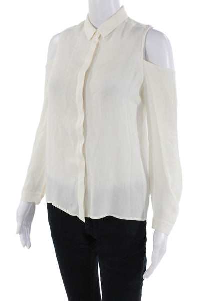 Rebecca Minkoff Womens Long Sleeve Cold Shoulder Button Up Blouse Cream Size XS