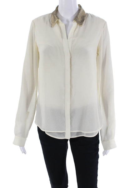Zara Woman Womens Long Sleeve Button Up Sheer Sleek Blouse Cream Size S
