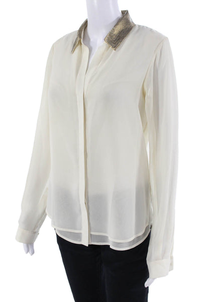 Zara Woman Womens Long Sleeve Button Up Sheer Sleek Blouse Cream Size S