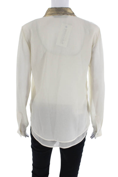 Zara Woman Womens Long Sleeve Button Up Sheer Sleek Blouse Cream Size S