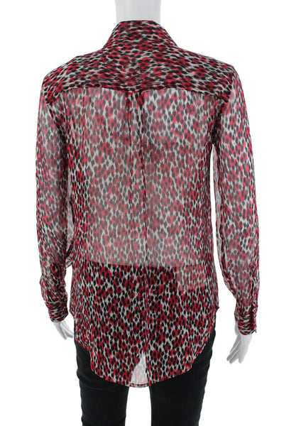 Equipment Femme Womens Silk Long Sleeve Button Up Animal Print Top Red Size XS