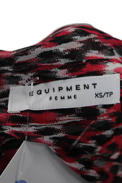 Equipment Femme Womens Silk Long Sleeve Button Up Animal Print Top Red Size XS