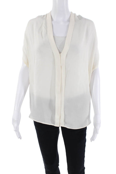 Vince Womens Textured Sleeveless Button Up Sleek Tank Blouse Cream Size XS