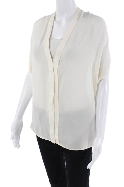 Vince Womens Textured Sleeveless Button Up Sleek Tank Blouse Cream Size XS