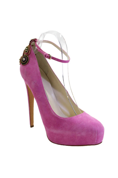 Brian Atwood Womens Sued Rpimd Toe Slip On Ankle Strap Heels Pink Size 39 9