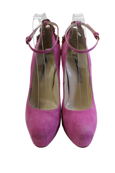Brian Atwood Womens Sued Rpimd Toe Slip On Ankle Strap Heels Pink Size 39 9