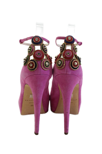 Brian Atwood Womens Sued Rpimd Toe Slip On Ankle Strap Heels Pink Size 39 9