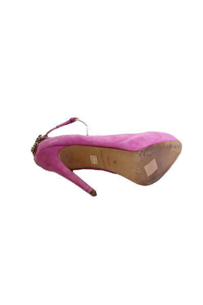 Brian Atwood Womens Sued Rpimd Toe Slip On Ankle Strap Heels Pink Size 39 9