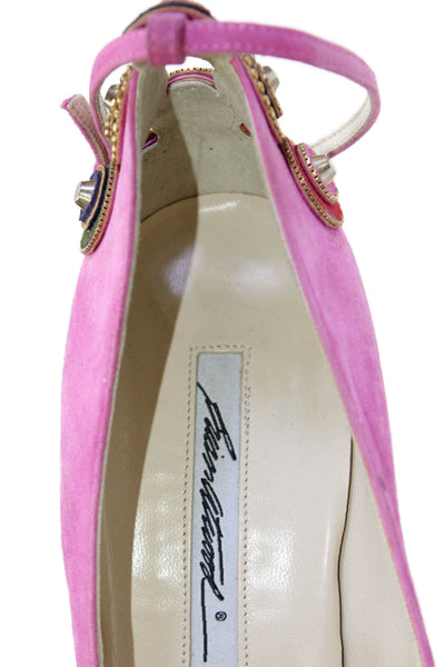 Brian Atwood Womens Sued Rpimd Toe Slip On Ankle Strap Heels Pink Size 39 9