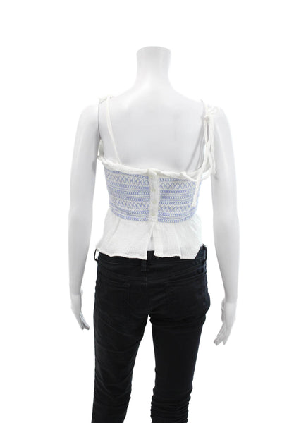 Free People Womens Spaghetti Strap Square Neck Smocked Top White Blue Size XS