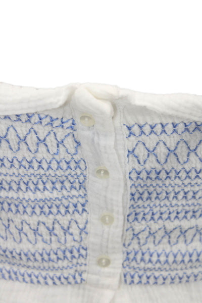 Free People Womens Spaghetti Strap Square Neck Smocked Top White Blue Size XS