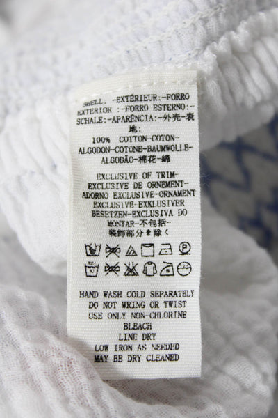 Free People Womens Spaghetti Strap Square Neck Smocked Top White Blue Size XS
