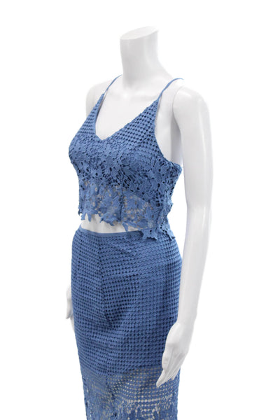 ASTR Womens Spaghetti Strap Lace Overlay Top Skirt Set Blue Size XS