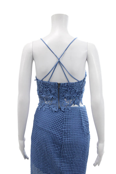 ASTR Womens Spaghetti Strap Lace Overlay Top Skirt Set Blue Size XS