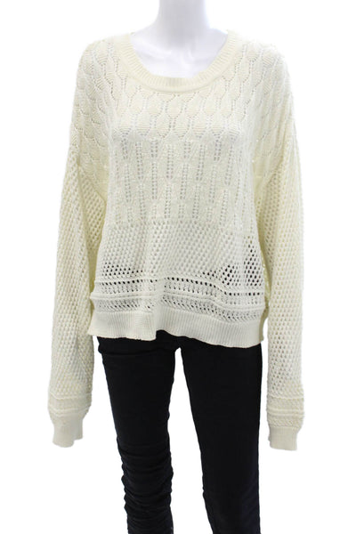 Z Supply Womens Open Knit Long Sleeves Sweater White Cotton Size Medium