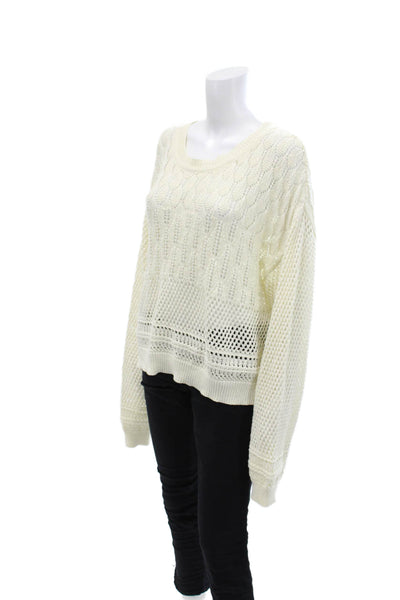 Z Supply Womens Open Knit Long Sleeves Sweater White Cotton Size Medium