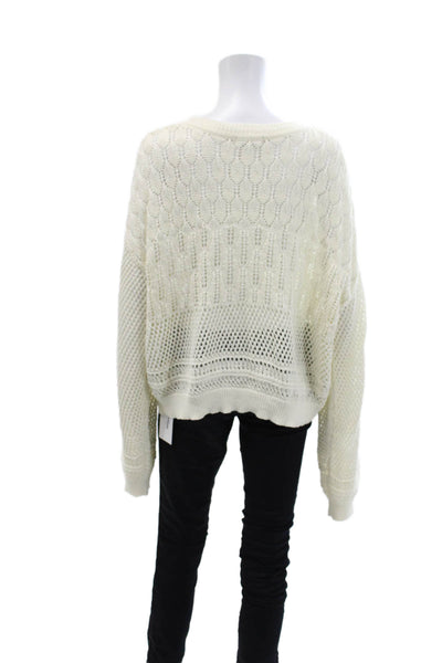 Z Supply Womens Open Knit Long Sleeves Sweater White Cotton Size Medium