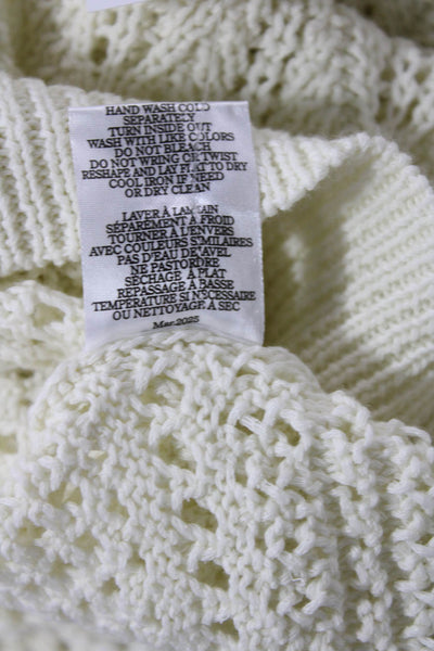 Z Supply Womens Open Knit Long Sleeves Sweater White Cotton Size Medium