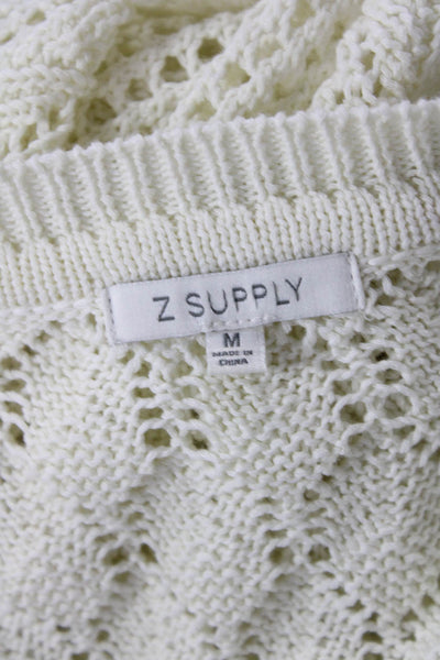 Z Supply Womens Open Knit Long Sleeves Sweater White Cotton Size Medium