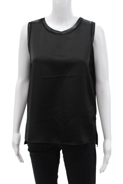 Theory Womens Scoop Neck Knit Trim Side Slit Satin Tank Top Black Size Medium