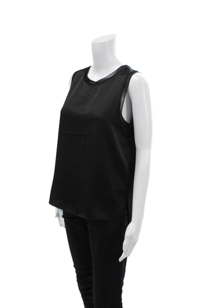 Theory Womens Scoop Neck Knit Trim Side Slit Satin Tank Top Black Size Medium