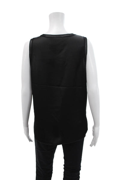Theory Womens Scoop Neck Knit Trim Side Slit Satin Tank Top Black Size Medium
