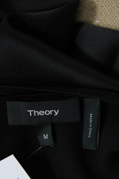 Theory Womens Scoop Neck Knit Trim Side Slit Satin Tank Top Black Size Medium
