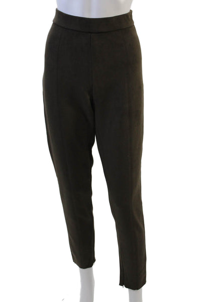 T Tahari Womens Faux Suede Slim Ankle Zip Pull On Pants Brown Size L