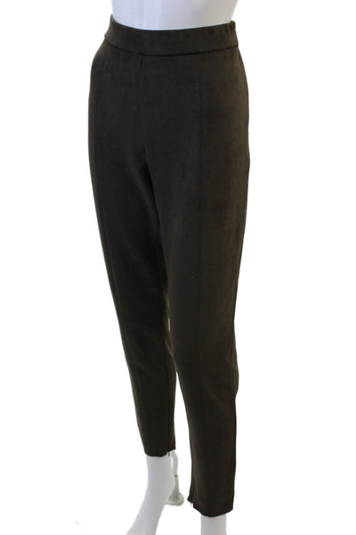 T Tahari Womens Faux Suede Slim Ankle Zip Pull On Pants Brown Size L