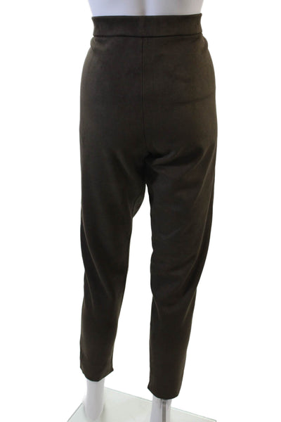 T Tahari Womens Faux Suede Slim Ankle Zip Pull On Pants Brown Size L