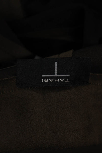 T Tahari Womens Faux Suede Slim Ankle Zip Pull On Pants Brown Size L