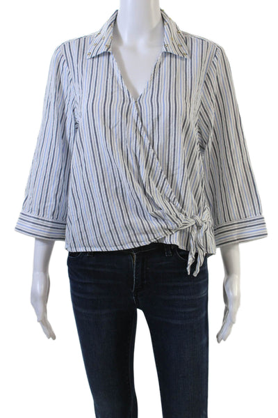 Michael Michael Kors Womens Cotton Grommet Detail Striped Blouse Blue Size L