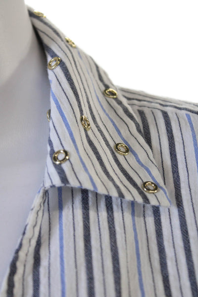 Michael Michael Kors Womens Cotton Grommet Detail Striped Blouse Blue Size L