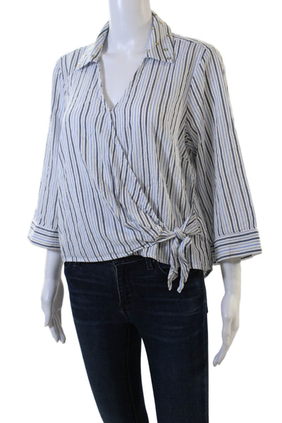 Michael Michael Kors Womens Cotton Grommet Detail Striped Blouse Blue Size L