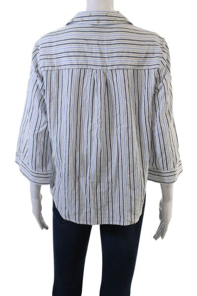 Michael Michael Kors Womens Cotton Grommet Detail Striped Blouse Blue Size L