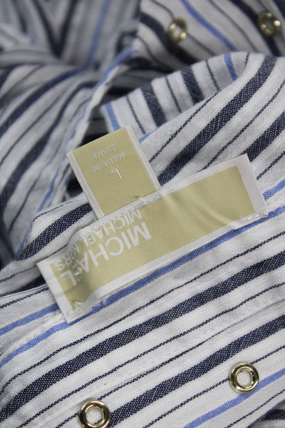 Michael Michael Kors Womens Cotton Grommet Detail Striped Blouse Blue Size L