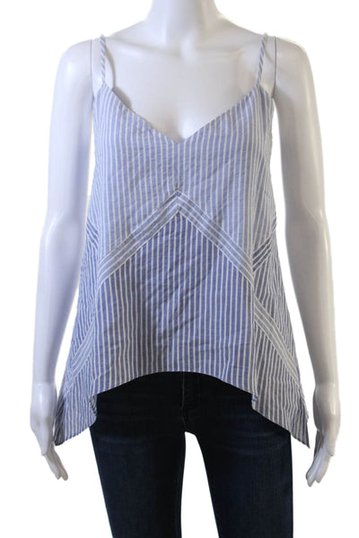 BCBGMAXAZRIA Womens Spaghetti Strap V Neck Striped Tank Top Blue White Size 2XS