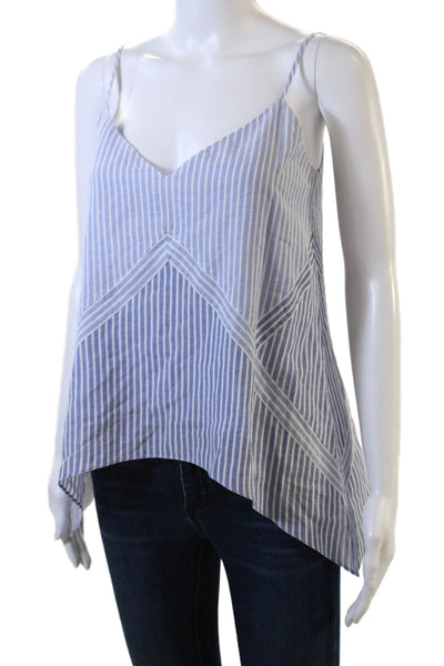 BCBGMAXAZRIA Womens Spaghetti Strap V Neck Striped Tank Top Blue White Size 2XS