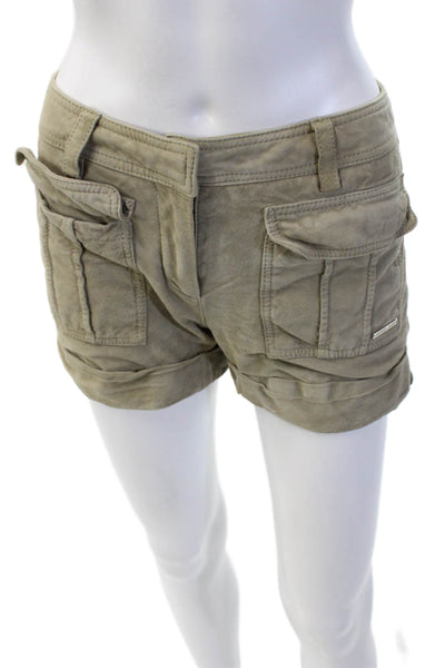 Michael Michael Kors Womens Leather Low-Rise Casual Shorts Beige Size 0